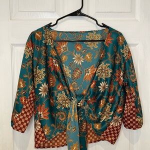 Boho Floral Tie-Front Blouse – Bali Beach Find | Size M